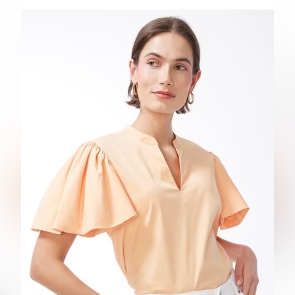 NWT Chico’s (2) L Poplin Puff Sleeve Shirt